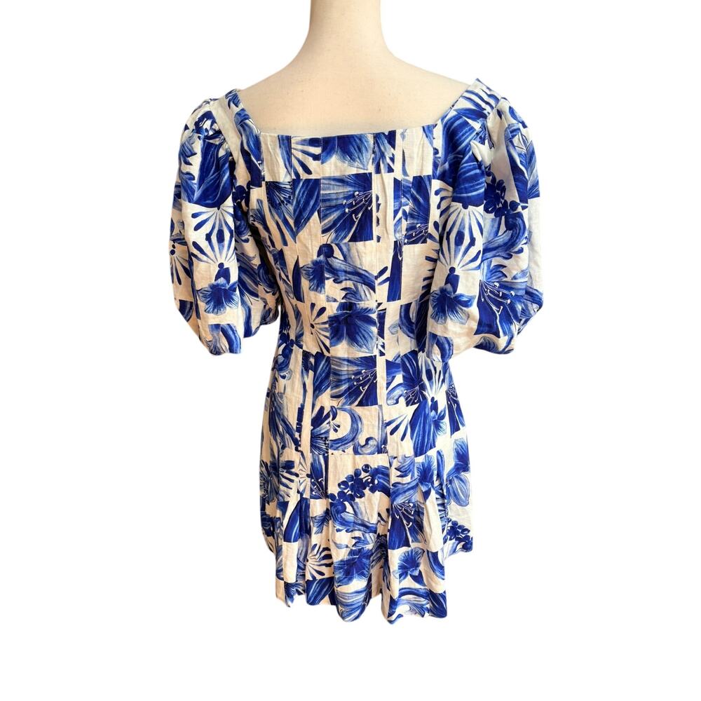 FARM Rio Women's XS Off-White Blue Garden Tiles Plaid Mini Dress SOLD OUT - Picture 4 of 9